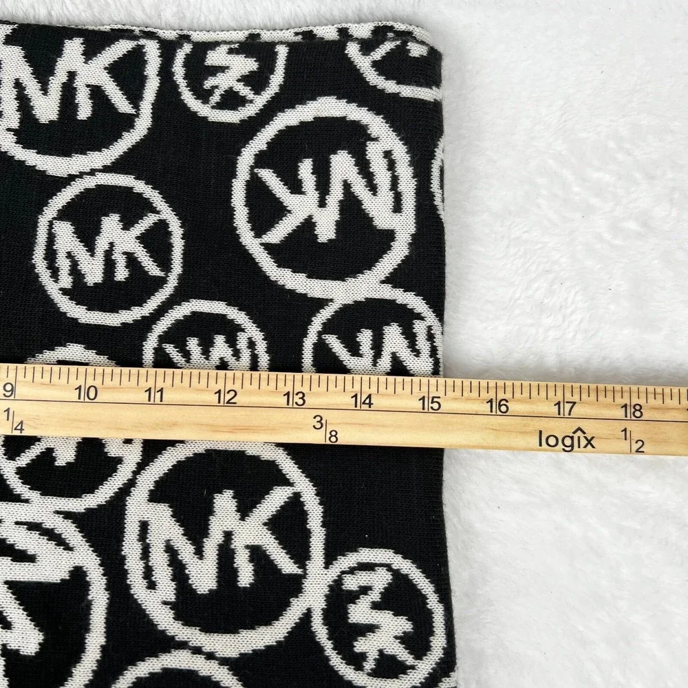 Michael Kors Scarf Womens Black White Knitted MK Monogram Logo Classic‎ Designer
